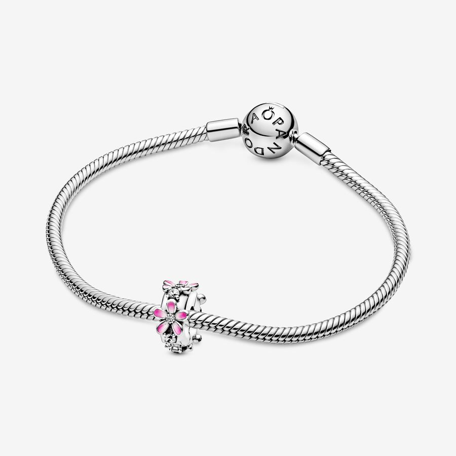 Pandora Pink Daisy Flower Clip Clips Silver | 817RYKIGD