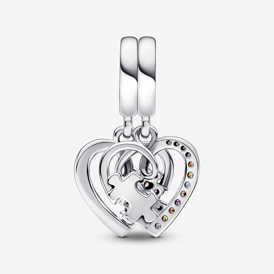 Pandora Puzzle Piece Hearts Splittable Friendship Dingla Silver | 974ONLBKP