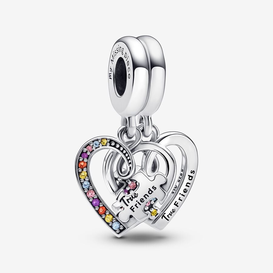 Pandora Puzzle Piece Hearts Splittable Friendship Dingla Silver | 974ONLBKP