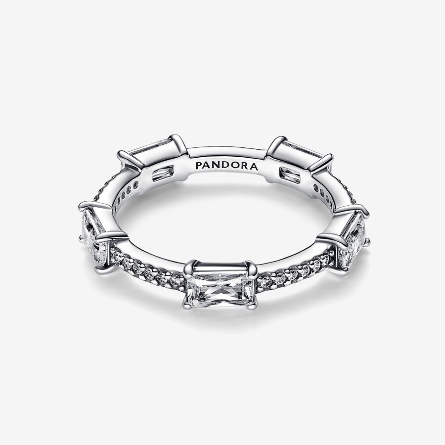 Pandora Rectangular Bars Sparkling Pave Stapelbar Silver | 380TDOIGL