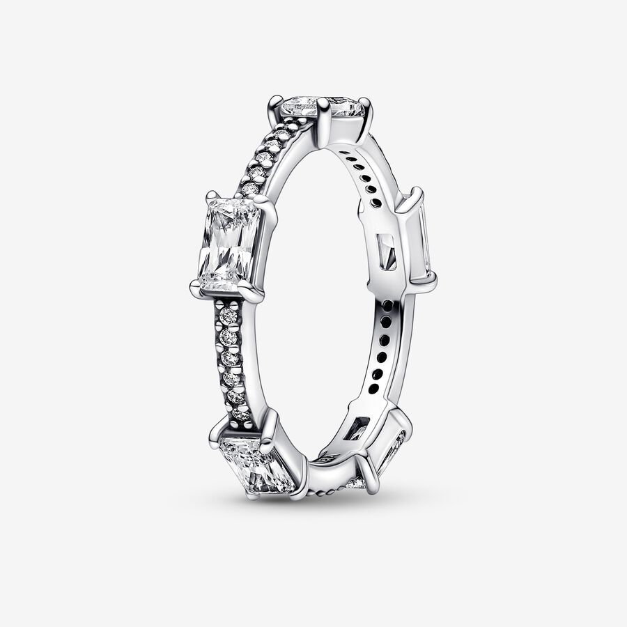 Pandora Rectangular Bars Sparkling Pave Stapelbar Silver | 380TDOIGL