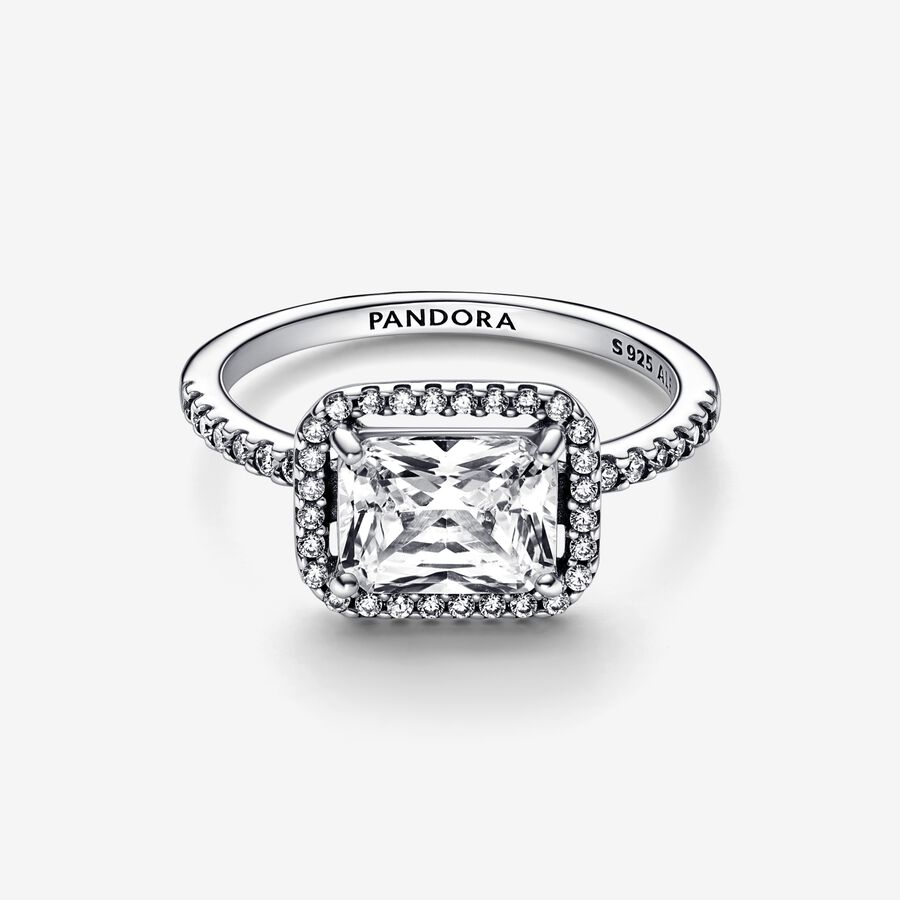 Pandora Rectangular Sparkling Påstående Silver | 605TCRZGH