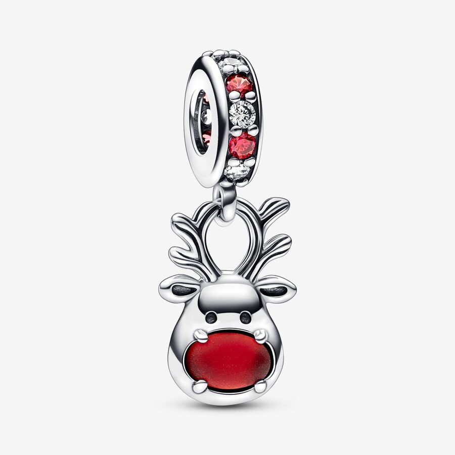 Pandora Red Nose Reindeer Murano Dingla Silver | 089WCMLTX