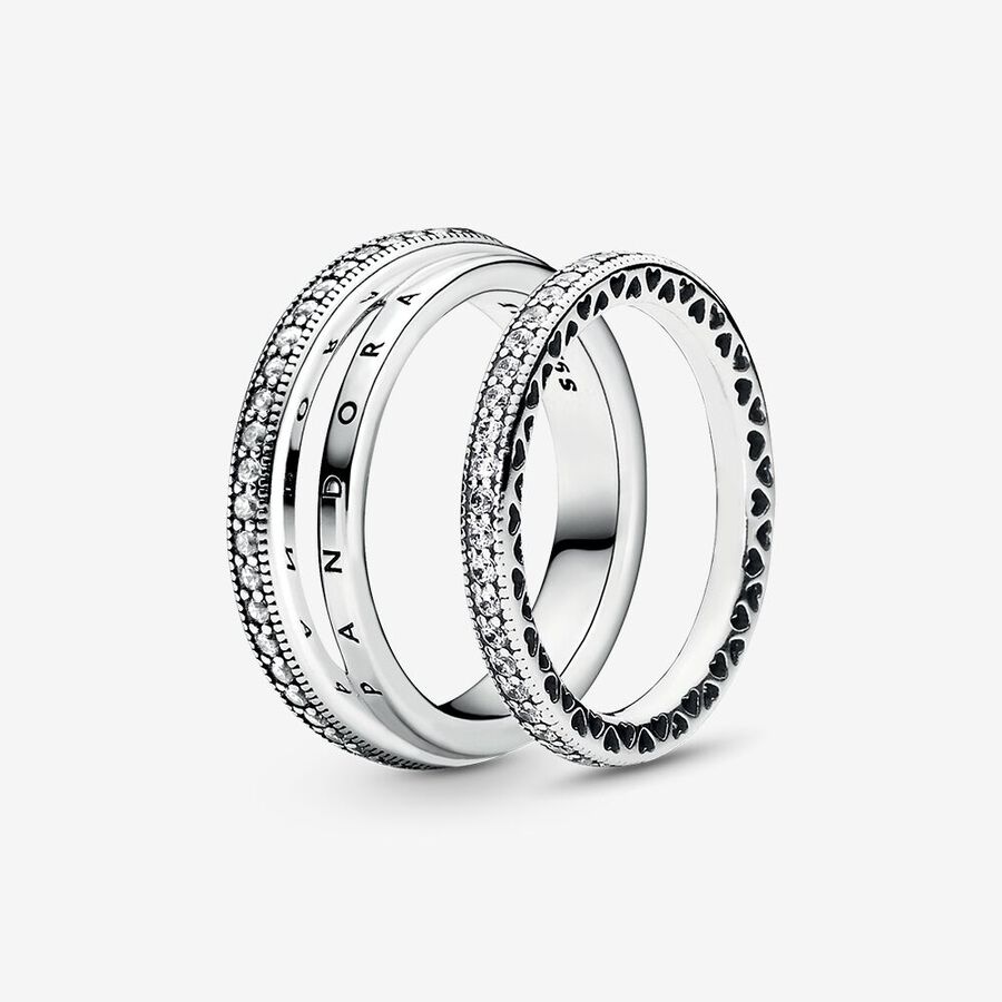 Pandora Signature Klassiska Ring Uppsättningar Silver | 728GFWZPT