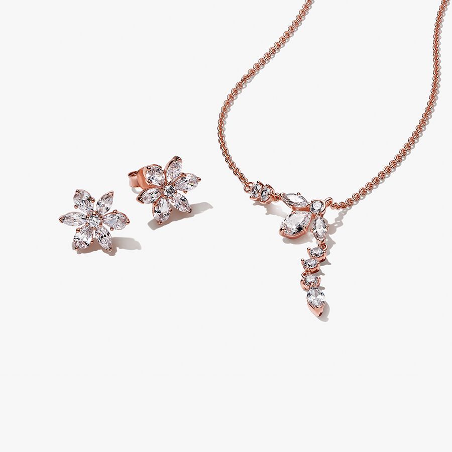 Pandora Sparkling Herbarium Cluster Halsband & Örhängen Set Olika Färger | 862GZOPWF