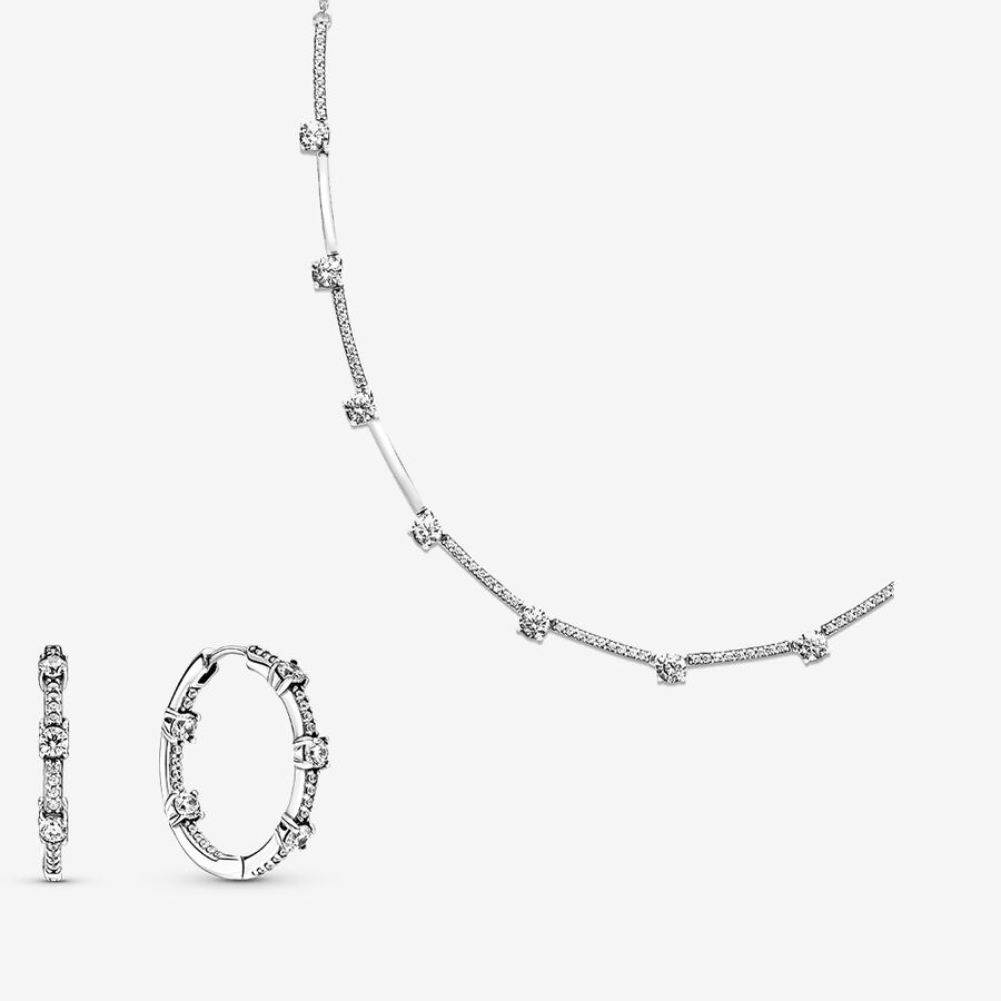 Pandora Sparkling Pave Bars Halsband & Örhängen Set Olika Färger | 209EPQUAW