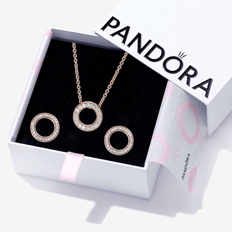 Pandora Sparkling Pave Circle Gift Halsband & Örhängen Set Olika Färger | 630KISOQM