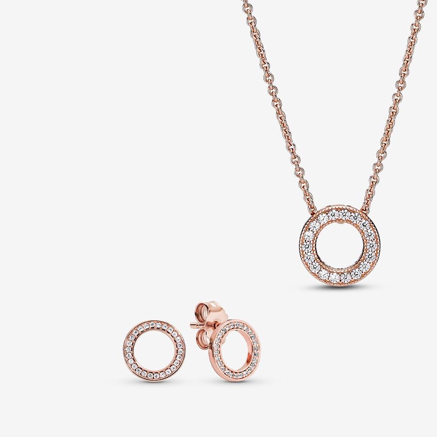 Pandora Sparkling Pave Circle Gift Halsband & Örhängen Set Olika Färger | 630KISOQM