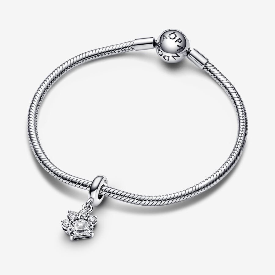 Pandora Sparkling Pet Paw Print Dingla Silver | 936OISQVR