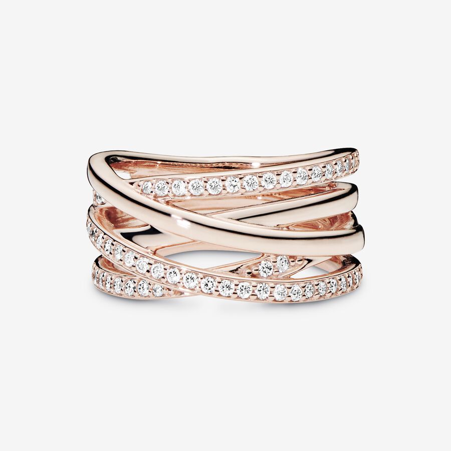 Pandora Sparkling & Polished Lines Band Rosa Guld | 039FWQBMX