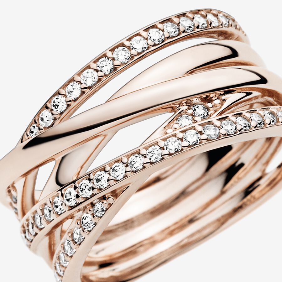 Pandora Sparkling & Polished Lines Band Rosa Guld | 039FWQBMX