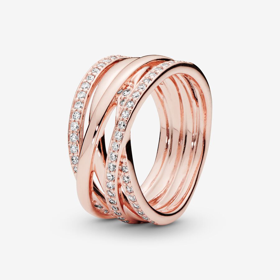 Pandora Sparkling & Polished Lines Band Rosa Guld | 039FWQBMX