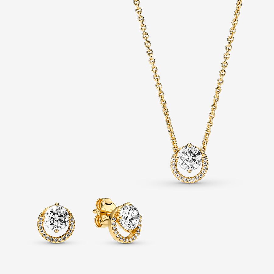 Pandora Sparkling Round Gift Halsband & Örhängen Set Olika Färger | 938VJAEUN