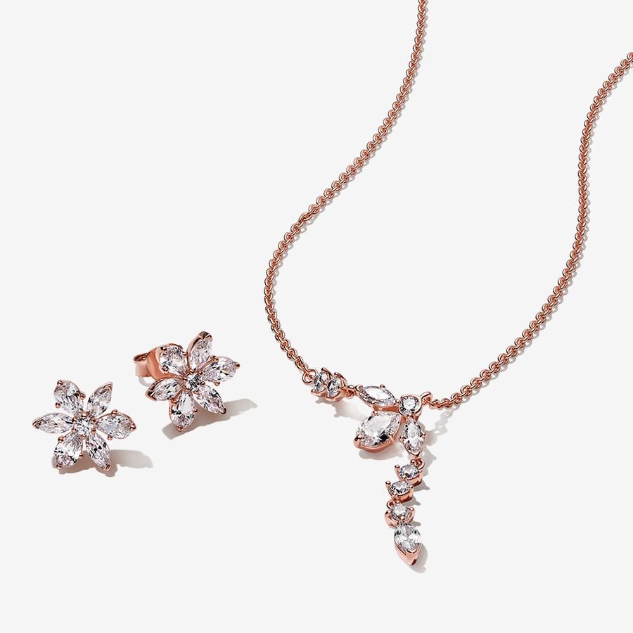 Pandora Sparkling Snowflake Gift Halsband & Örhängen Set Olika Färger | 732ISDONW