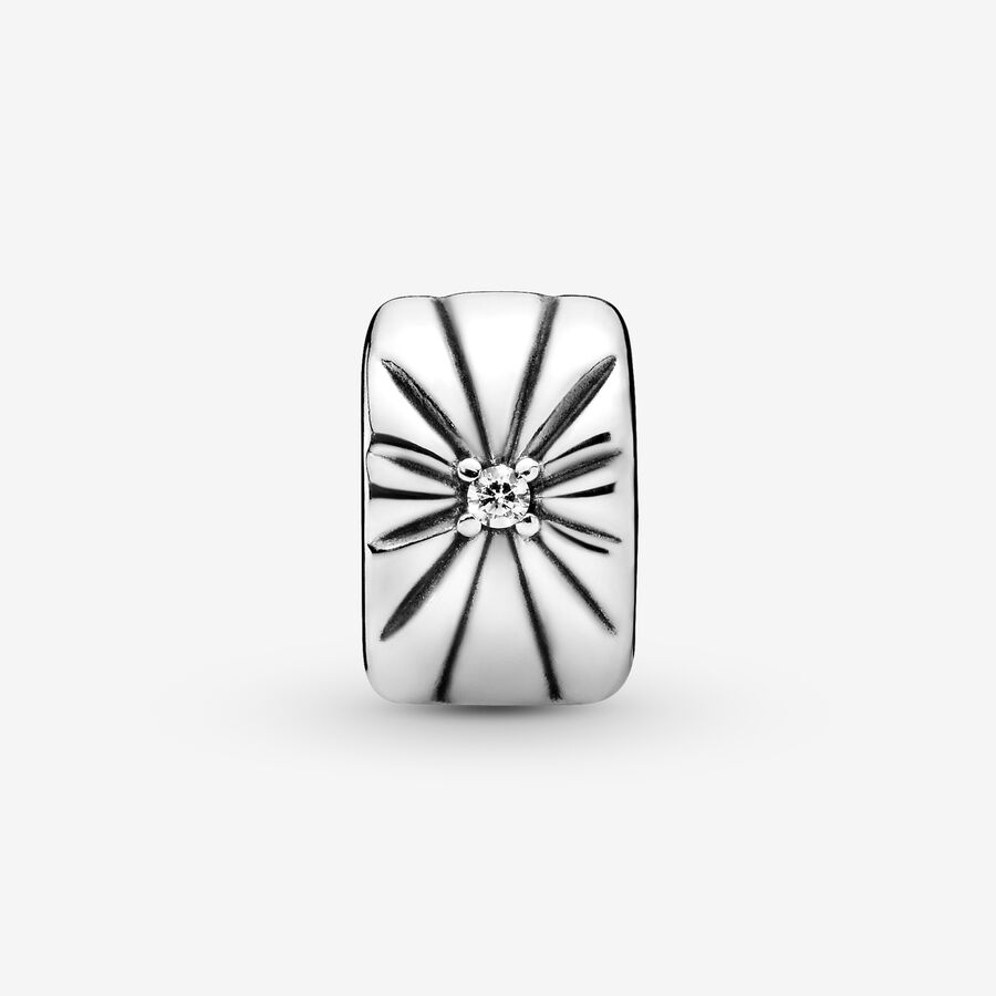 Pandora Sparkling Sunburst Clip Clips Silver | 270OZWKMA