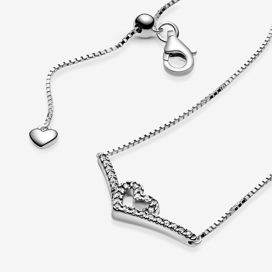 Pandora Sparkling Wishbone Collier Hängen Silver | 674KCLVIM