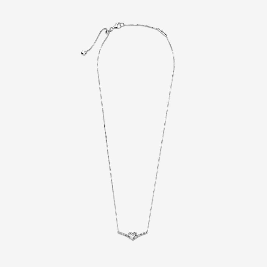 Pandora Sparkling Wishbone Collier Hängen Silver | 674KCLVIM