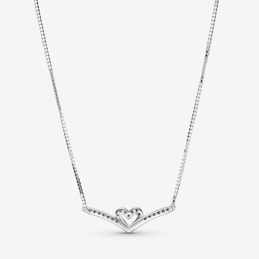 Pandora Sparkling Wishbone Collier Hängen Silver | 674KCLVIM