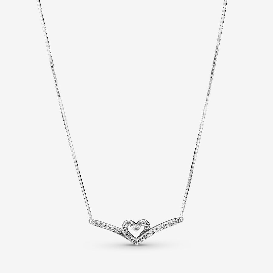 Pandora Sparkling Wishbone Collier Hängen Silver | 674KCLVIM