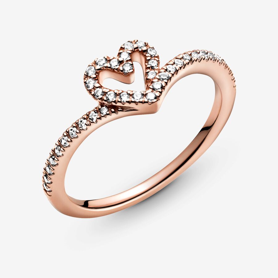 Pandora Sparkling Wishbone Hjärta Rosa Guld | 413JPYXID