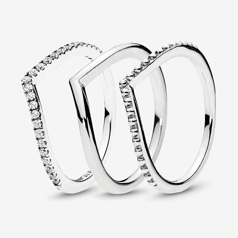 Pandora Sparkling Wishbone Stacking Ring Uppsättningar Silver | 321VLWTQA