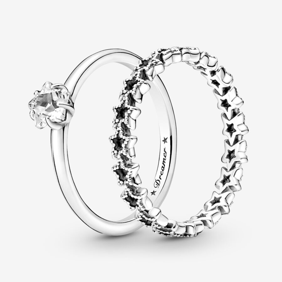 Pandora Stars on Stars Stacking Ring Uppsättningar Olika Färger | 195BIVGFP