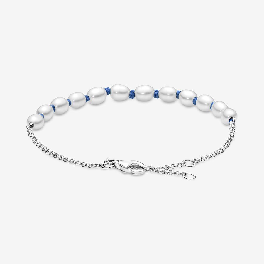 Pandora Treated Freshwater Cultured Pearl Blue Cord Non-Charms Silver | 796YJFXUT