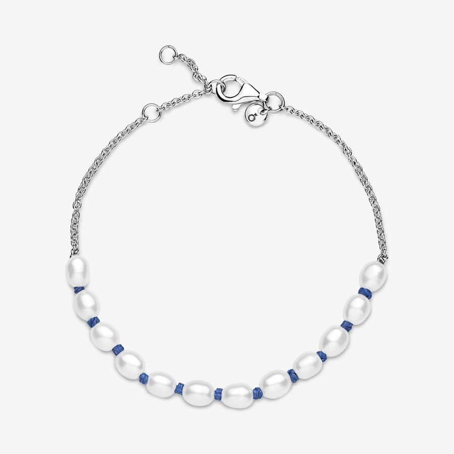 Pandora Treated Freshwater Cultured Pearl Blue Cord Non-Charms Silver | 796YJFXUT