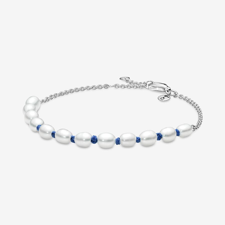 Pandora Treated Freshwater Cultured Pearl Blue Cord Non-Charms Silver | 796YJFXUT