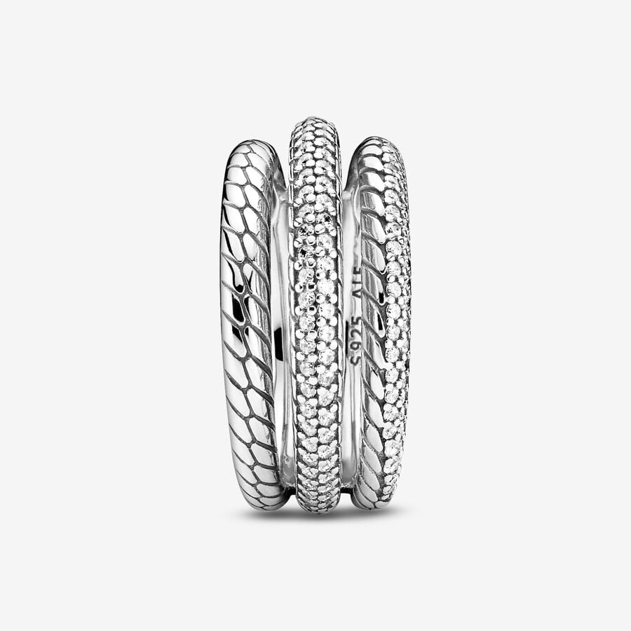 Pandora Triple Pave Snake Pattern Påstående Silver | 530PFTKUR