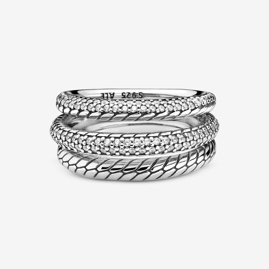 Pandora Triple Pave Snake Pattern Påstående Silver | 530PFTKUR