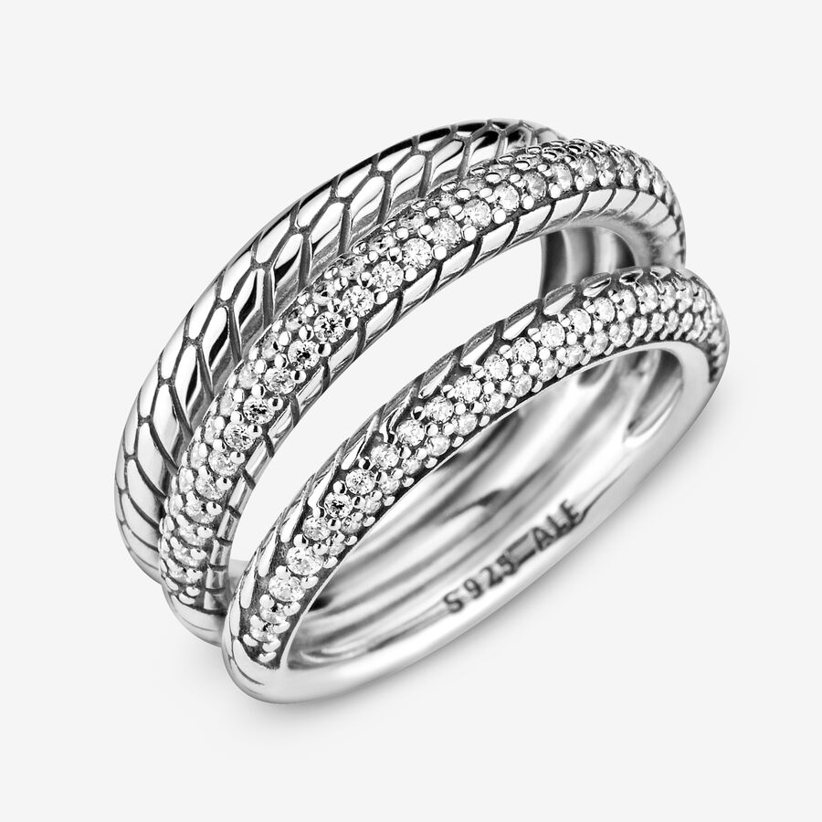 Pandora Triple Pave Snake Pattern Påstående Silver | 530PFTKUR