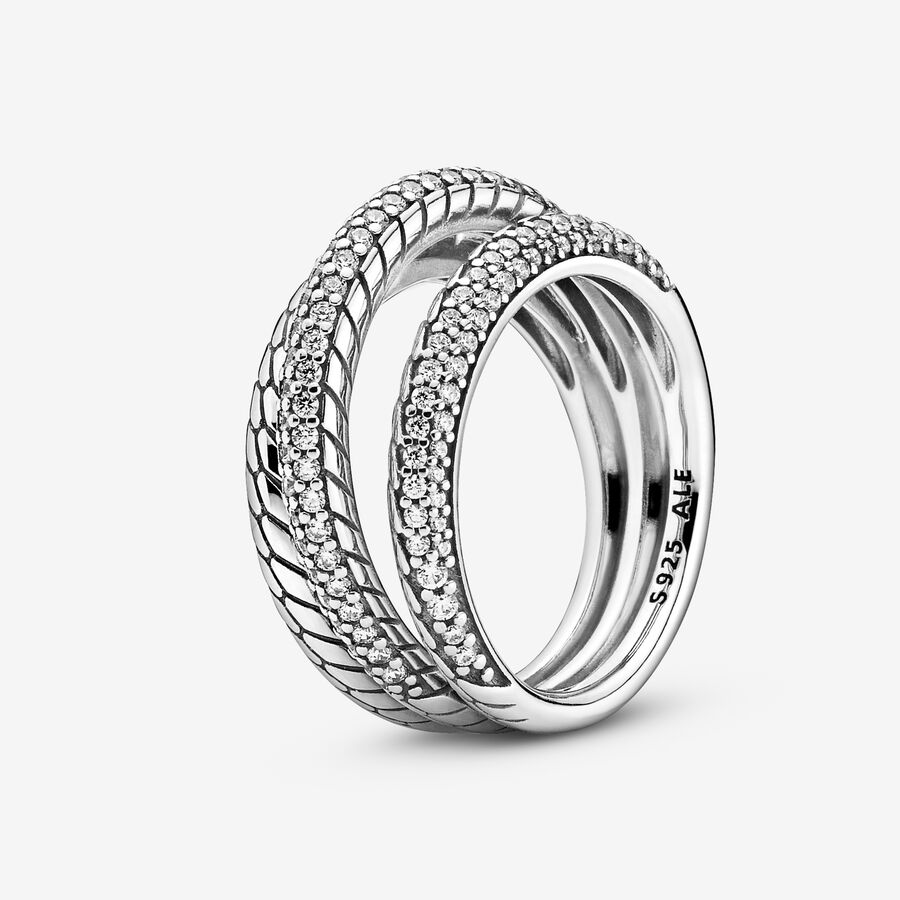 Pandora Triple Pave Snake Pattern Påstående Silver | 530PFTKUR