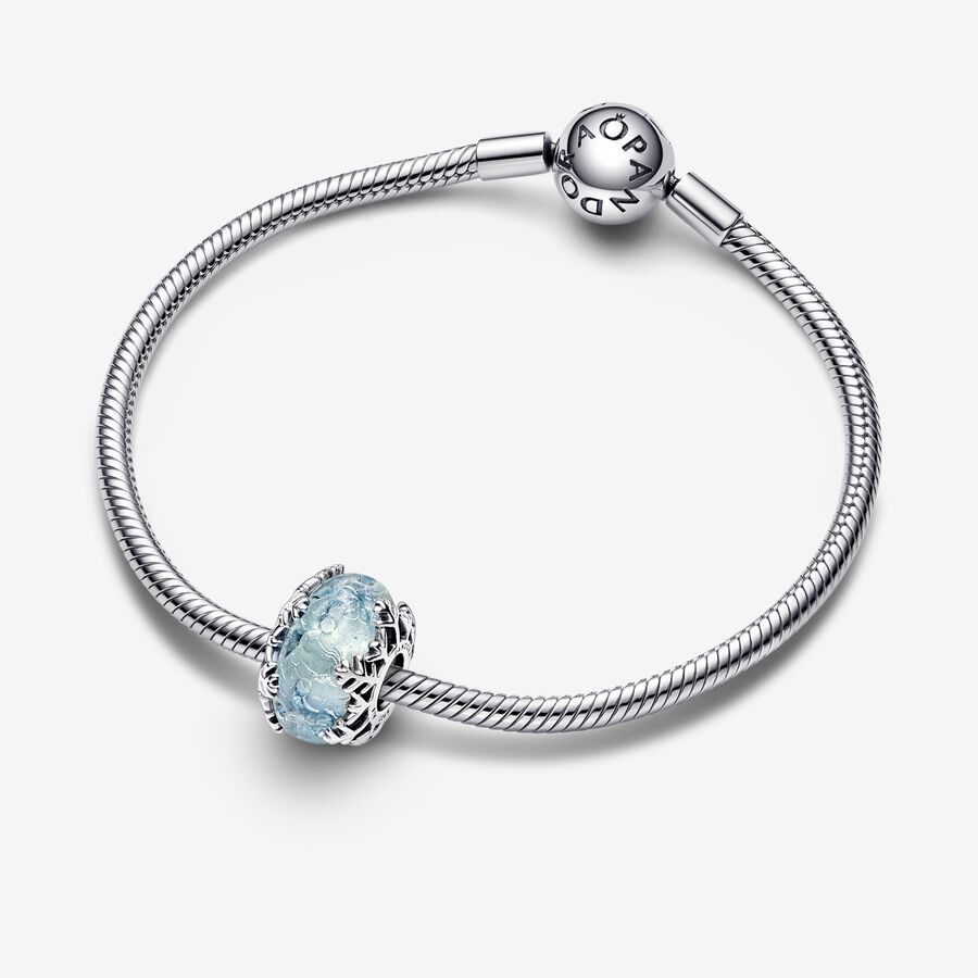 Pandora Vinter Blue Snowflake Murano Berlocker Silver | 452PKWNTR