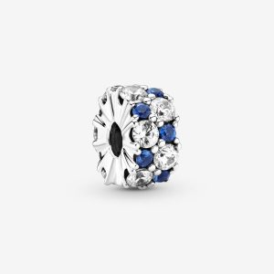 Pandora Clear & Blue Sparkling Clip Clips Silver | 510DBQNXC