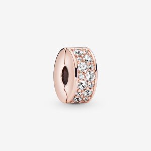 Pandora Clear Pave Clip Clips Rosa Guld | 718NMLQIS