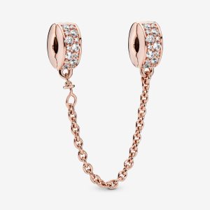 Pandora Clear Pave Clip Safety Rosa Guld | 135PYQKUD