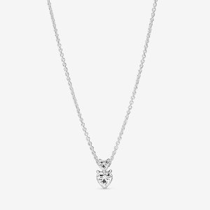 Pandora Double Sparkling Collier Hängen Silver | 508LAQMOH