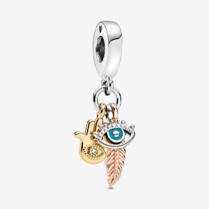 Pandora Hamsa All-seeing Eye & Feather Spirituality Dingla Tri-tone | 347AGCOQV