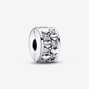 Pandora Infinite Hearts Sparkling Clip Clips Silver | 081JGPMLU