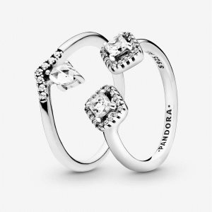 Pandora Klassiska Sparkling Crown Wishbone Open Ring Uppsättningar Olika Färger | 659BMZUVL