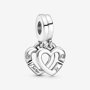 Pandora Linked Sister Hearts Split Berlocker Silver | 602TURKQI