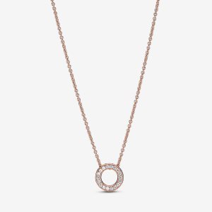 Pandora Logo Pave Circle Collier Hängen Rosa Guld | 038XAHWIL