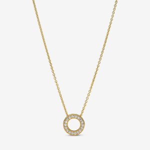 Pandora Logo Pave Circle Collier Hängen Guld | 493IHVOSE