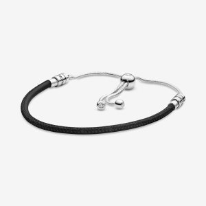 Pandora Läder Slider Berlocker Silver | 490GHETSD