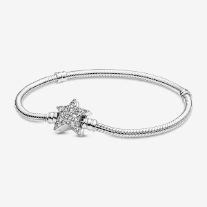 Pandora Moments Asymmetric Star Clasp Snake Berlocker Silver | 495WGINMP