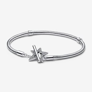 Pandora Moments Asymmetric Star T-bar Snake Berlocker Silver | 205DNTZPA