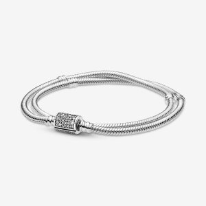 Pandora Moments Double Wrap Barrel Clasp Snake Berlocker Silver | 196VTQMNC