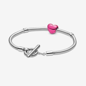 Pandora Moments Pink & T-Bar Gift Berlocker Silver | 869JWUVIA