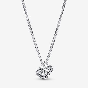 Pandora Rectangular Sparkling Collier Hängen Silver | 216QKEUBY